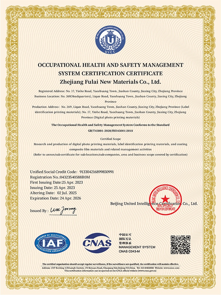 Fulai Occupational Safety System Certificate (English Version)